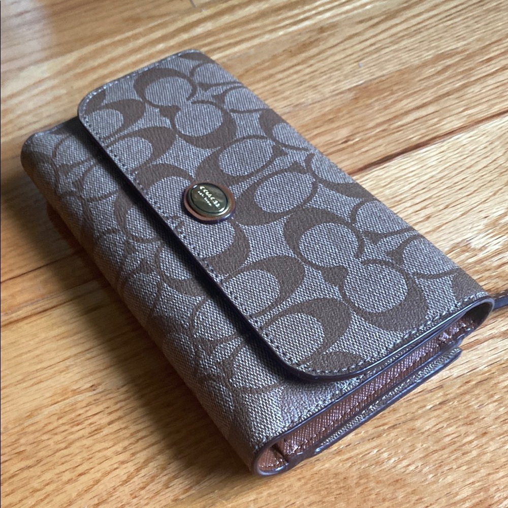 Coach Brown Signature Wallet with Checkbook Holder